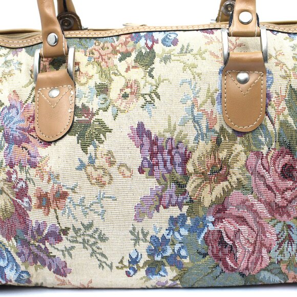 Vintage American Flyer Tapestry Large Carry-on Bag Duffle Pink Blue Floral - Picture 7 of 9